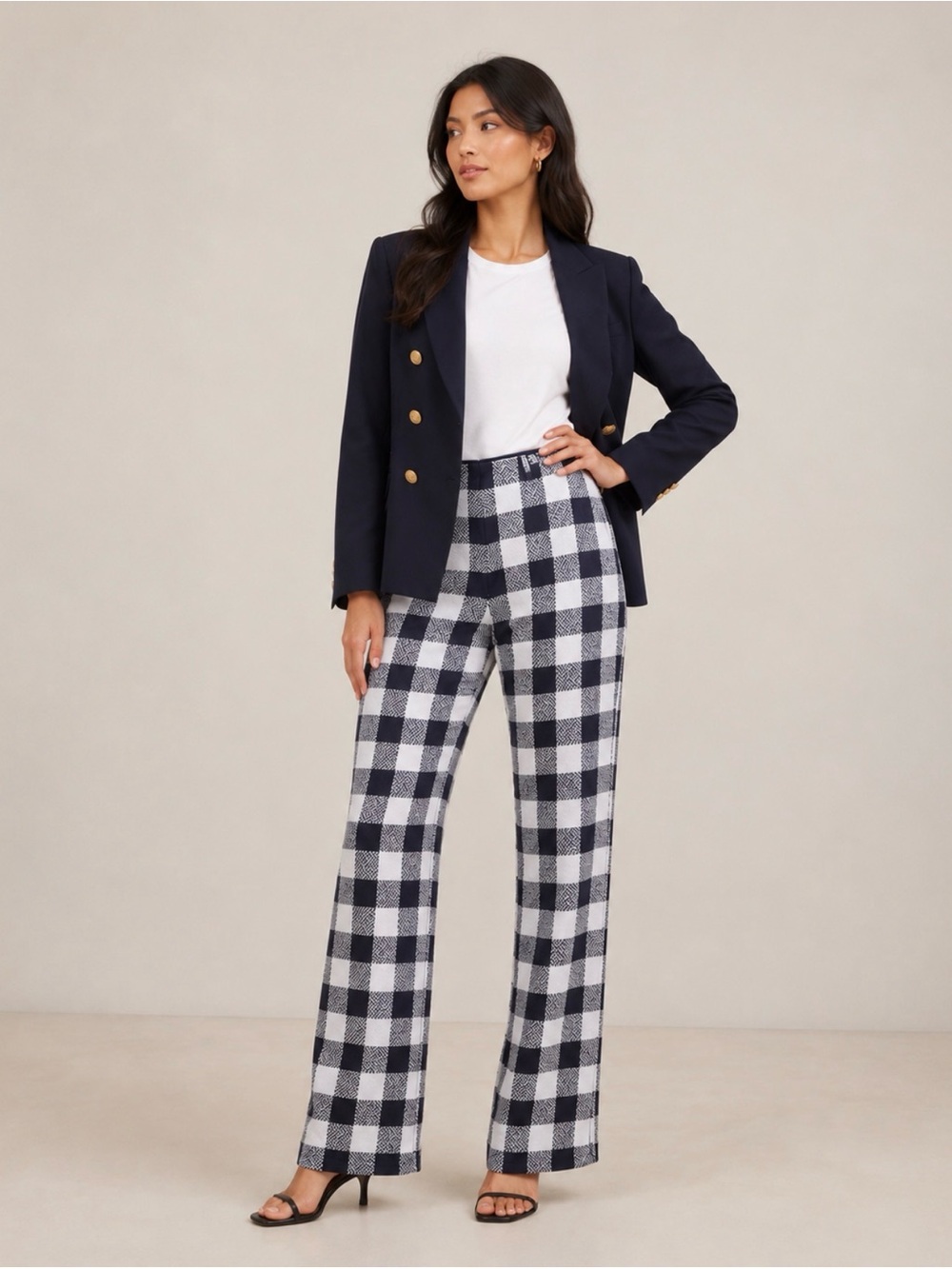 Vineyard Vines Sequins Trouser Gingham Navy White Pants Size 6